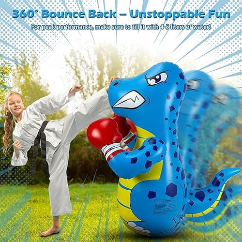 Kids Punching Bag 3-8 with Air Pump, Toddler Punching Bags for Kids, Inflatable Dinosaur Toy with Bounce- Back Action, Safe Gifts for Boys & Girls Age 3-5 Add Tossing Game thumbnail 6