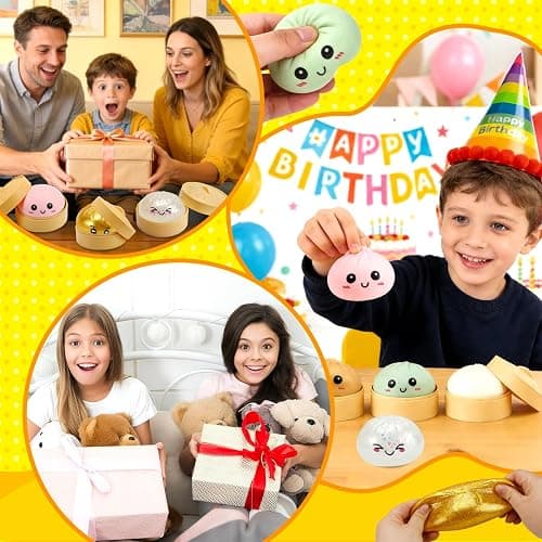 Dumpling Squishy, 4 Pcs Glitter Dumplings Squishies Mystery Box Squeeze Toys for Stress Relief Easter Basket Stuffers Party Favors Xmas Gifts for Kids Adults thumbnail 3