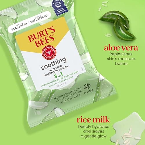 Burt's Bees Aloe Vera Face Wipes, for Sensitive Skin, Soothing Makeup Remover & Facial Cleansing Towelettes, 30 Ct. (3-Pack) thumbnail 3