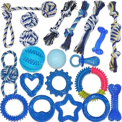 PawsAion 20 Pack Puppy Chew Toys for Teething & Fun (Chew Toys for Puppies 0-6 Months Bundle with Various Rubber Rings, Rope Toys and Balls for Interactive Play, Teeth Cleaning & Relief - Image 1