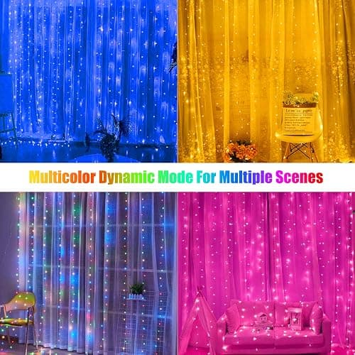 16 Colors Changing Curtain Lights - 250 LED 9.8 X 8.8 FT Fairy String Lights, 7 Modes Twinkle Lights with Remote, Backdrop Wall Hanging Dripping Lights for Bedroom Backyard Halloween Christmas Decor - Multicolor - 250LED thumbnail 4