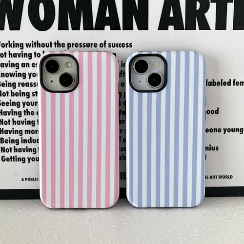 TQLGY Magnetic for iPhone 13/iPhone 14 Case, Compatible with MagSafe, Cute Striped Design Shockproof Soft TPU and Hard PC Protective Cover for Women Girls, Blue thumbnail 3
