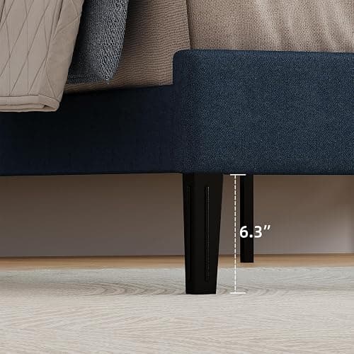 MaverickFurni Twin Bed Frame for Kids, Upholstered Platform Bed Frame with Linen Fabric headboard, Wood Slats, Modern Style, No Box Spring Needed, Easy Assembly, Blue thumbnail 7