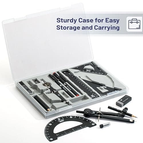 Mr. Pen- Professional Geometry Set, 15pcs, Black Geometry Kit for Artists and Students, Geometry Set, Metal Rulers and Compasses, Drawing Tools, Drafting Supplies, Drafting Set, Drafting Tools and Kit thumbnail 7
