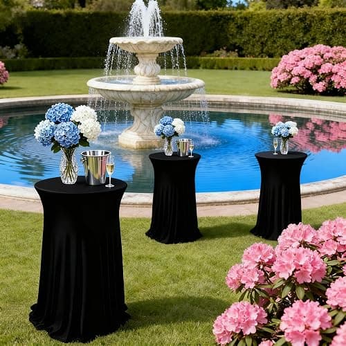 Lakluse 6 Pcs Black Spandex Stretch Round Cocktail Table Skirt, 32x43 Inch High Top Table Covers, Fitted Table Cloths for Wedding, Bar, Banquet, Party Decor & Event Supplies thumbnail 2