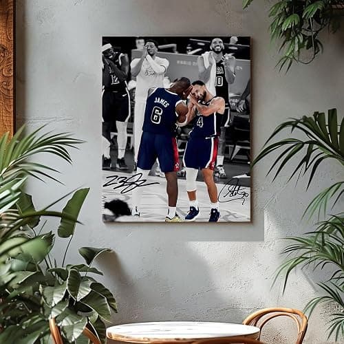 NBA Canvas Wall Art Decor - LeBron James and Stephen Curry Team USA Basketball Print, Iconic Sleep Celebration Poster, Sports Wall Art for Game Room, Office, Gift for Basketball Fans 16x20 thumbnail 4