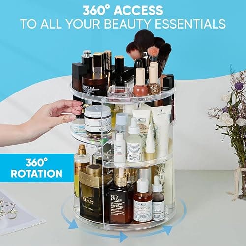 UZHNOE 360° Rotating Makeup Organiser With 7 Adjustable Layers – Skincare Organiser & Vanity Storage Holder for Cosmetics, Perfume, and Dressing Table Storage (Transparent) thumbnail 3