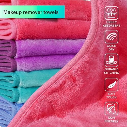 Nugilla Makeup Remover Cloths, 8 Packs Makeup Remover Towels Reusable Face Wash Cloth, Soft Microfiber Face Cloth for Women thumbnail 3