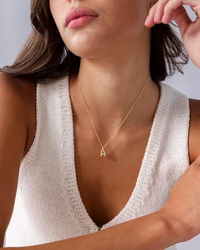 PAVOI 14K Gold Plated Dainty Chunky Bubble Initial Letter Pendant Necklace for Women | Alphabet Letter Necklace thumbnail 3