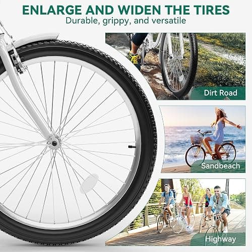 YITAHOME 24 & 26 Inch Beach Cruiser Bike, 7 Speed & Single Speed Commute Bike, Step-Through Bicycle for Adult Women & Men, Steel Frame Cruiser Bike with Full Front & Rear Fenders thumbnail 4
