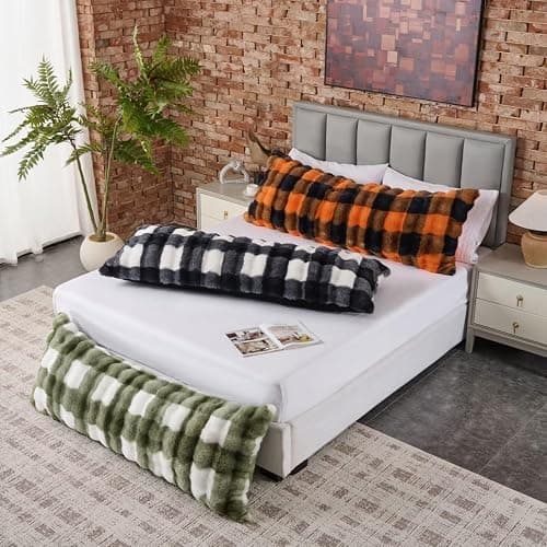 Luxury Shaggy Faux Fur Body Pillow,Fluffy Bed Pillow with Zipper Closure,Soft Decorative Plush Full Long Pillows,Fuzzy Hug Pillow for Home Living Room Side Sleeper & Pregnancy 20"x54" Beige Chocolate thumbnail 2