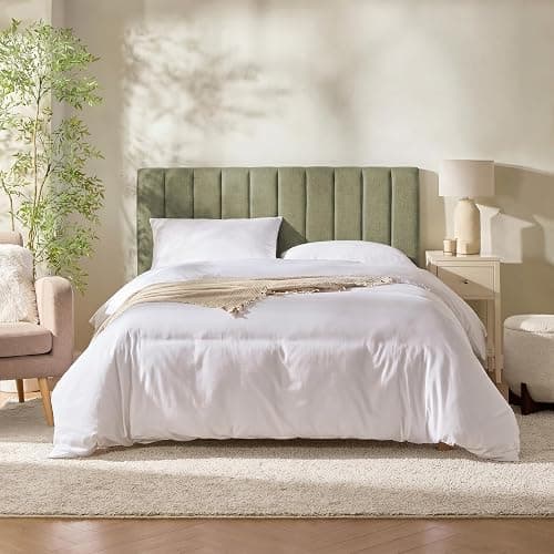 Hearth & Harbor Upholstered Twin Headboard - Easy Assemble Channel Stitched Headboard Twin Size - Wall Mounted Headboards with 3D Soundproof Wall Panels Peel & Stick Floating Headboards, Olive Green thumbnail 8