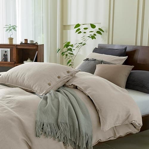 EVERLY 100% Pure Linen Duvet Cover Set California King Size 104X98Inch 3pcs (1 Duvet Cover,2 Pillowcases) Soft and Breathable for All Season with Coconut Button Closure, Suitable for Hot Sleepers thumbnail 4
