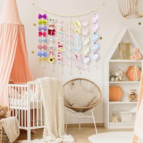 KLOGTSIND Hanging Photo Display, Macrame Wall Decor with Lights, 50 Clips | Boho Wood Beads Banner, Picture Christmas Card Holder with String Lights for Room Dorm Nursery Decor, Teenage Teen Girl Gifts thumbnail 5