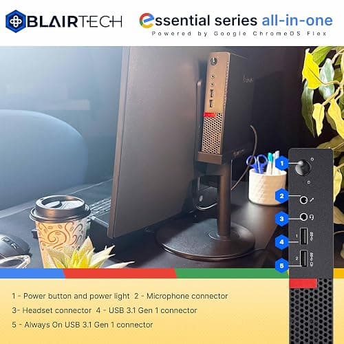 BlairTech All-in-One Desktop PC with 24" Monitor | Intel Core i5 | 8 GB RAM, 128GB SSD – Powered by Google ChromeOS Flex (Renewed), RGB Speakers, Wireless Keyboard & Mouse, WiFi & Bluetooth (Renewed) thumbnail 5