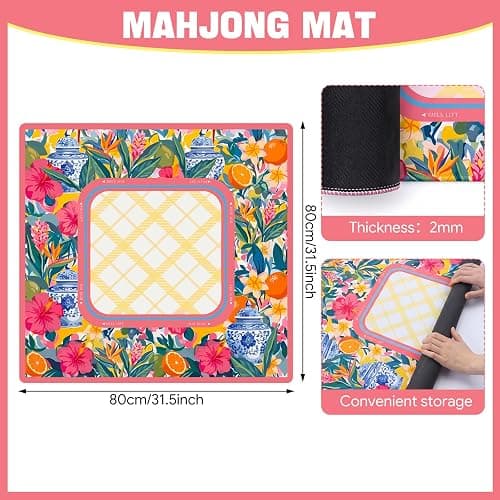 Drydiet Yellow Lemon Mahjong Mat for Table 31.5 x 31.5 Inch American Mahjong Mat with Carrying Bag, Non-Slip Noise Reduction Table Item for Family Poker Dominoe Board Game, Game Night & Party Use thumbnail 3
