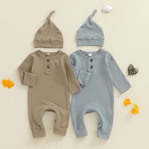 Newborn Knit Romper Hat 2 Pieces Button Up Footed Jumpsuit Baby Boy Clothes Photography Coming Home Outfit thumbnail 7