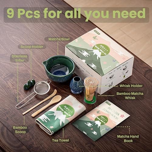 Clay&Fire Matcha Whisk Set，9 Pcs Ceramic Matcha Set, 15 OZ Matcha Bowl with Spout and Whisk for Friend, Ideal Gift for Matcha Lover（Starry） thumbnail 6