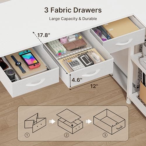 Gizoon 53 Inch White L Shaped Gaming Desk with CPU Stand & Power Outlet - Reversible Corner Desk with Drawers, Storage Shelves and 2 Hooks for Gaming Setup, Home Office, Living Room thumbnail 7