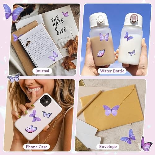 40PCS Purple Butterfly Stickers, Butterfly Stickers Waterproof for Scrapbook Journal Laptop Gift Water Bottle Cell Phone Cases for Adults Kids Aesthetic Crafts thumbnail 6