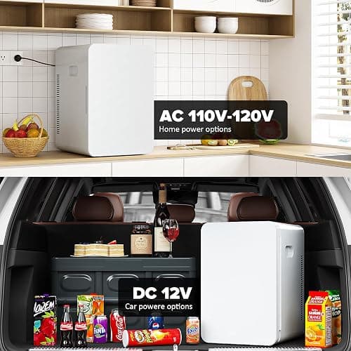 Kikihuose 22L/30Cans Mini Fridge for Bedroom, 12v DC Portable Cooler & Warmer, Mini Refrigerator with Glass Front, for Car Office Desk & Dorm Room Food Beverage Skincare Makeup (22L, Classic White) thumbnail 8