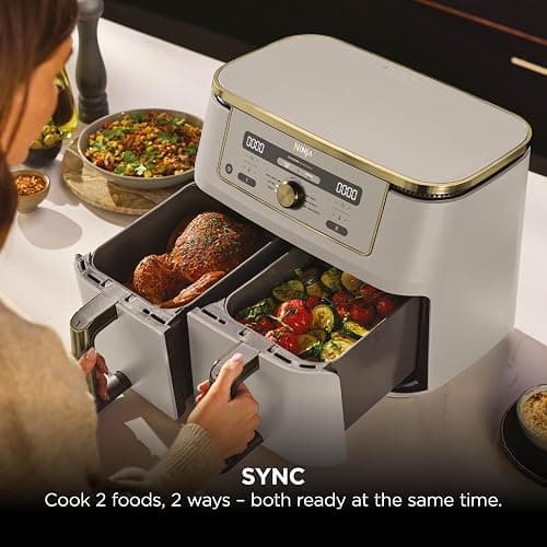 Ninja MAX Dual Zone Digital Air Fryer, 2 Drawers, 9.5L, 6-in-1, Uses No Oil, Air Fry, Max Crisp, Roast, Bake, Reheat, Dehydrate, Non-Stick, Dishwasher Safe Baskets, Stone Gold DZ400UKSTGD thumbnail 2