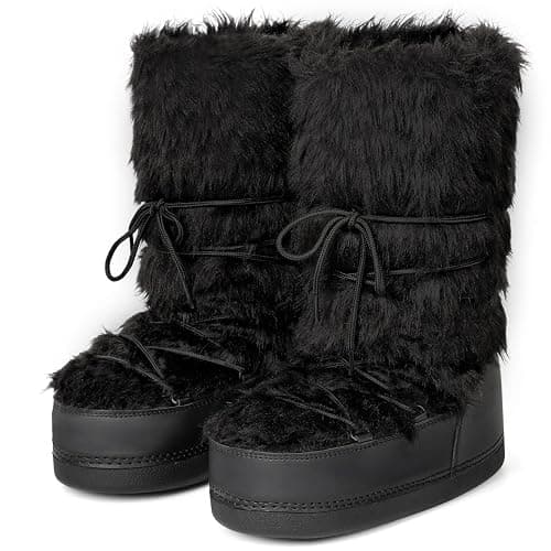 CEPEPRIN Women's Faux Fur Boots Furry Snow Boots for Women Mid Calf - Image 1