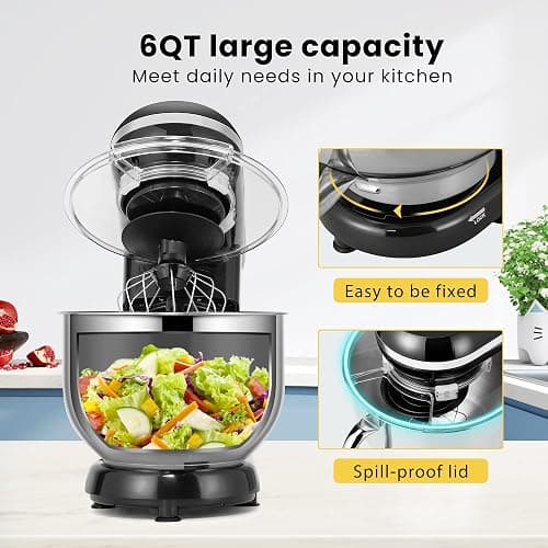 VIVOHOME Stand Mixer, 660W 10 Speed 6 Quart Tilt-Head Kitchen Electric Food Mixer with Beater, Dough Hook, Wire Whip and Egg Separator, Black thumbnail 5