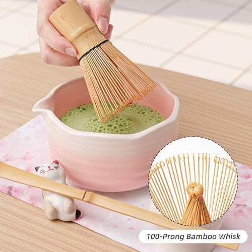 ECOLEMON 7-Piece Pink Matcha Set, 18oz Gradient Pink Sakura Matcha Bowl with Spout, Bamboo Whisk and Holder, Matcha Kit, Cute Macha Gift Set for Women & Matcha Lovers Starters, Mother's Day Gift thumbnail 8