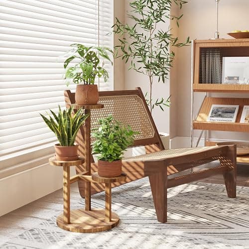 Bamworld Étagère Plante à 3 Niveaux, Porte Plante Intérieur Extérieur, Support Plante, Meuble Plante pour Fleurs, Terrasse, Jardin, Balcon, Salon. thumbnail 4