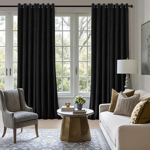 ANRODUO Black Velvet Curtains 45 Inches Long Blackout Thermal Insulated Soundproof Curtain Privacy Room Darkening Curtains Grommet Window Drapes for Bedroom Living Room 42 x 45 Inch Set of 2 thumbnail 3