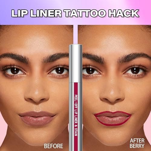 Cilrofelr Peel Off Lip Liner Stain, Long Wear Tattoo Lip Liner with Tweezer, Peel Off Lip Stain with Matte Finish, Long Lasting, Waterproof, Transfer-proof, Highly Pigmented Color (Berry) - Berry thumbnail 2