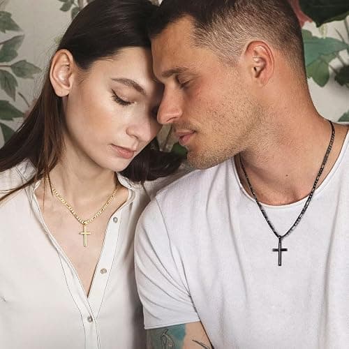 Ursteel S925 Sterling Silver Cross Pendant Cross Necklace for Men, Mens Cross Necklace 18K Gold Plated Silver Black Figaro Chain Necklace for Men Women 16 18 20 22 24 Inch Cross Necklace thumbnail 3