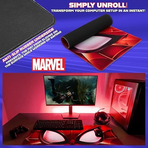 Marvel Spiderman Desk Mat Large Mouse Mat 31.2 x 13.9” Desk Protector Mat PC Laptop Keyboard Gaming & Office Supplies Non Slip - Spiderman Gifts for Men (Red Spiderman) thumbnail 4