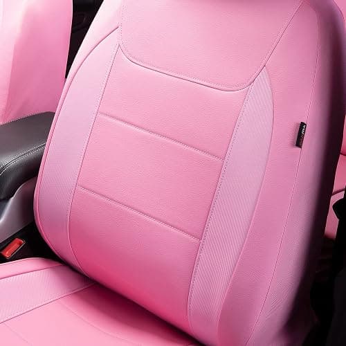 Flying Banner car seat Covers Protects Water Proof Faux Leather Carbon Fiber Fronts Rear Bench Covers (Pink Pink, Full Set - 8PCS) thumbnail 5
