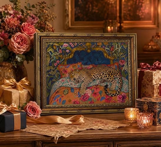 FKRYTYB Vintage Gold Frame Sleeping Leopard Canvas Wall Art 11x9in | Luxury Jungle Theme Colorful Cheetah Animal Tropical Floral Fashion Maximalist Dopamine for Living Room Bedroom Dorm Office thumbnail 8