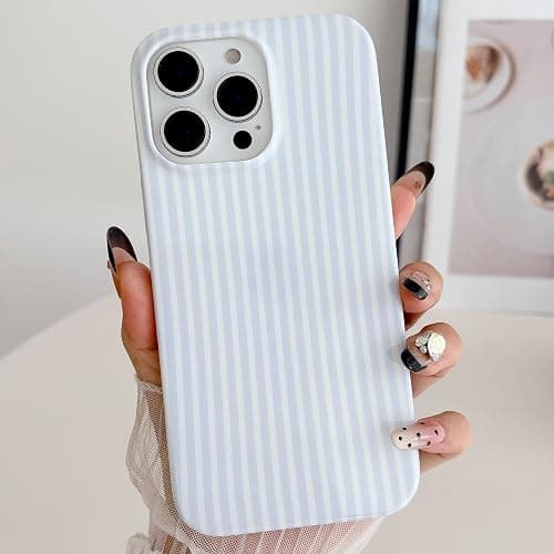HYUEKOKO Striped Phone Case for iPhone 14 Pro, Fashion Retro Stripe Pattern Aesthetic Cover, Soft TPU Slim Shockproof Case for Girls Women-Blue - Image 1