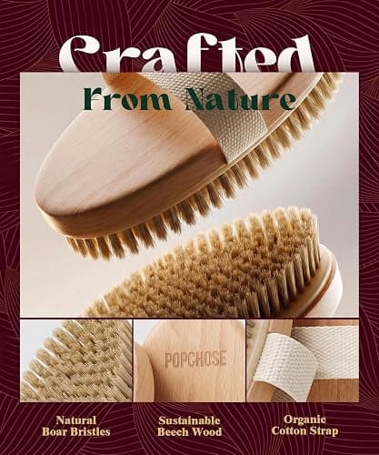 POPCHOSE Dry Brushing Body Brush, Natural Bristle Dry Skin Exfoliating Brush Body Scrub for Flawless Skin, Cellulite Reduction, Lymphatic Drainage and Blood Circulation Improvement thumbnail 3