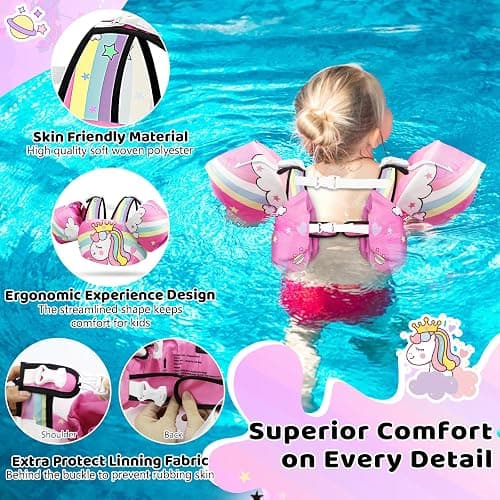 Vvinca Separable Toddler Swim Vest Fit 22-66 Lbs（1-6 Years）|2025 Newest 3 in 1 Pool Float & Arm Bands Boys and Girls, Adjustable Sturdy Safety for Infant 1 2 3 4 5 6 Year - A-Princess thumbnail 6