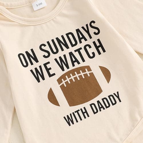 Vicaankue Newborn Baby Girl Football Outfit On Sundays We Watch Football with Daddy Romper and Bell Bottom Pants Headband Set thumbnail 5