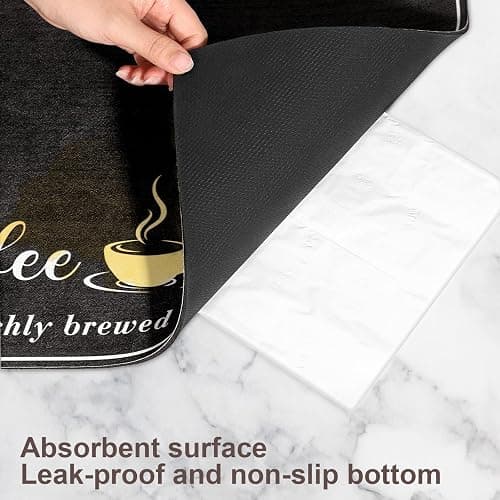 CooRug Absorbent Coffee Mat, Fashion Dish Drying Mat for Kitchen Counter Coffee Bar Accessories Espresso Machine Dish Rack 12" x 20" Black thumbnail 8