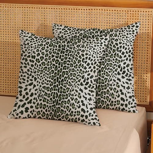 Leopard Pillow Covers 18x18 Pack of 2,Animal Skin Cheetah Print Sage Green Throw Pillow Covers Boho Modern Pillowcase Decoration Farmhouse Decorative Linen Cushion Cover Decor for Home Sofa thumbnail 2