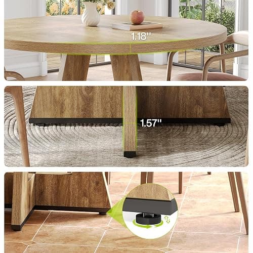 LITTLE TREE Round Dining Table for 4-6 People, 47 Inches Dining Room Table with Wooden Pedestal Base, Circle Kitchen Tables for Dining Room, Kitchen, Living Room, Oak thumbnail 6