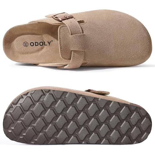 ODOLY Genuine Suede Clogs for Women Men Comfort Cork Footbed Potato Shoes | Unisex Lightweight Slip-On Leather Mules with Arch Support, Adjustable Buckle, Indoor Outdoor Footwear thumbnail 9