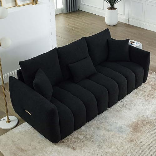 Antetek 78" Modern Sofa Couch, Comfy Deep Seat Teddy Cloud Sofa, Upholstered 3-Seater Boucle Couch, Oversized Loveseat for Living Room, Bedroom, Office, Apartment, Black thumbnail 8