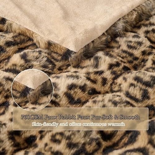 760GSM Faux Rabbit Faux Fur Throw Blanket,Super Thick Warm Bubble Blanket Throw,Fuzzy Luxury Plush Decorative Blanket for Couch Bed Sofa(Leopard Brown,50''x 60'') thumbnail 8
