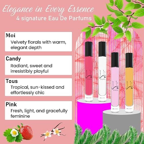 Equivalence Yara's 4 Pieces Set Eau De Parfum Spray for Women edition travel Size BUNDLE 0.34 Ounce Moi +Tous + Candy +Pink, LARGE BOTTLES NOT INCLUDED It is only a reference thumbnail 7
