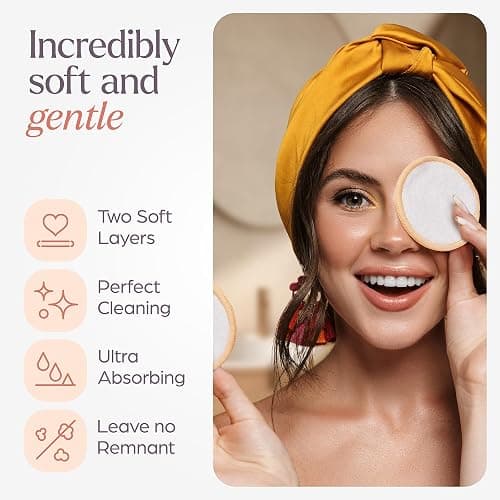 VIVAGO Reusable Cotton Rounds for Face - (20 Pack) Soft Reusable Makeup Remover Pads with Washable Drawstring Laundry Bag & Bamboo Holder - All Skin Type Skincare Set Facial Cleaning Cloth thumbnail 3