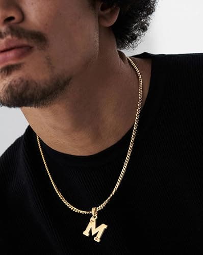 Avotto Initial A-Z Letter Baseball Necklace for Men Boys,5mm Silver/Gold/Black Sturdy Non-Fading Stainless Steel Cuban Chain with Baseball Letter Charm Pendant Neckalce Stuff Jewelry Gifts 20+2Inch thumbnail 5