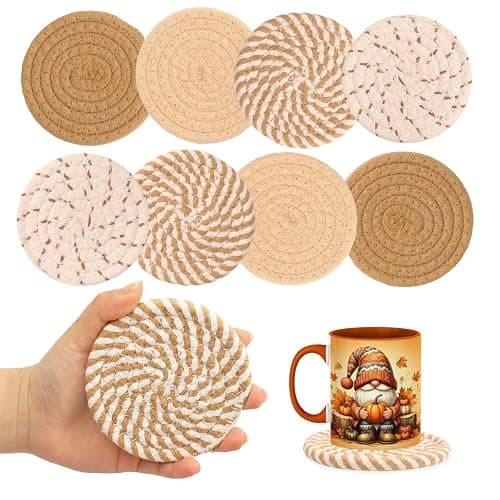 Fall Coasters Set of 8,Absorbent Coaster for Drinks,Holiday Coasters for Home Decor,Coffee Table Decor,Boho Chic Decor,4 Colors Woven Coaster for House Warming Gifts New Home - Image 1